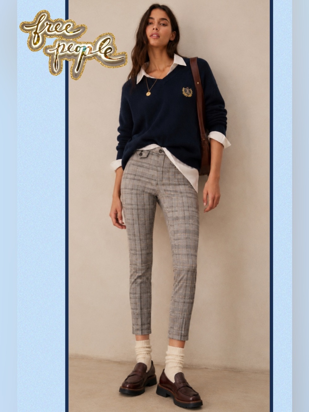 NWT Free People Glen tailored plaid ankle trousers pants Sz 2 Boho College